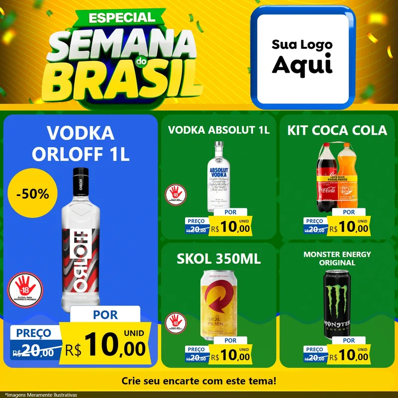 Modelo de Rede Social para Feed Facebook com o tema Especial Semana do Brasil para Distribuidora de bebidas