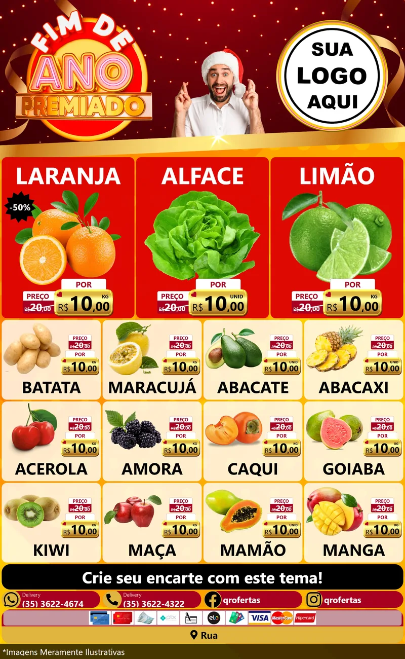 Modelo de Encarte para Encarte Grande com o tema Fim de Ano Premiado para Hortifrúti