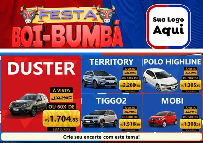 Modelo de Encarte para Encarte A4 Horizontal com o tema Festa Boi Bumbá para Concessionaria de Carros