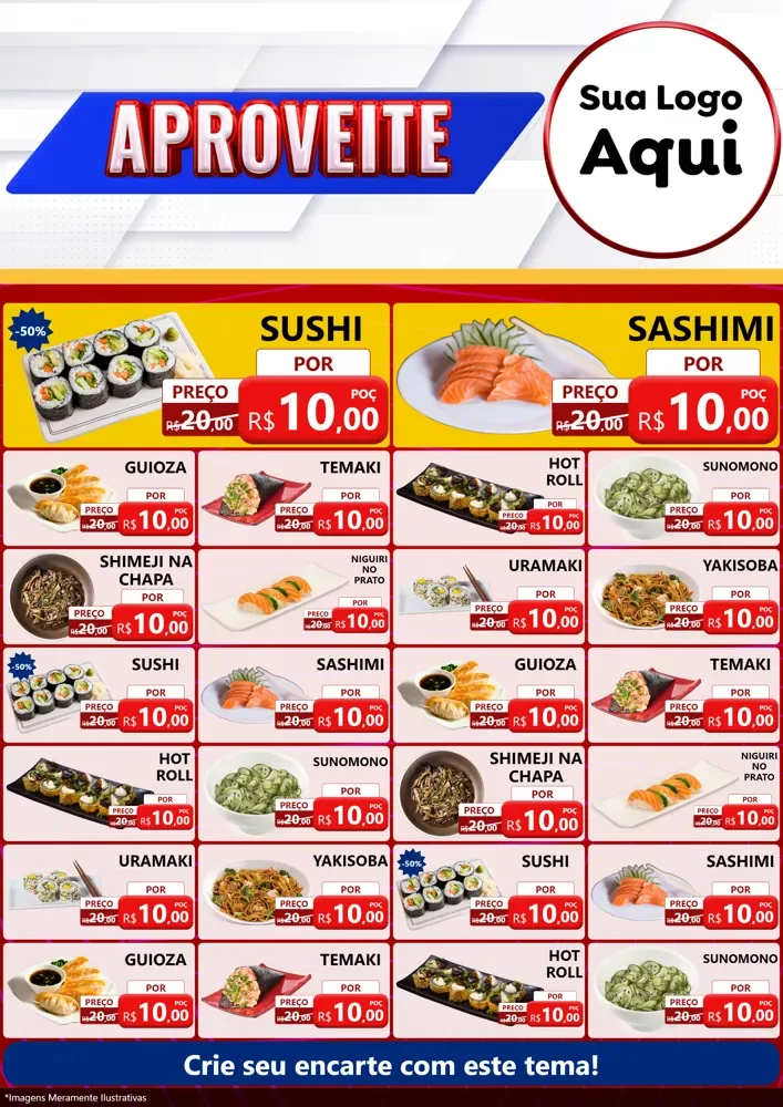 Modelo de Encarte para Encarte A4 Vertical com o tema Aproveite para Comida japonesa