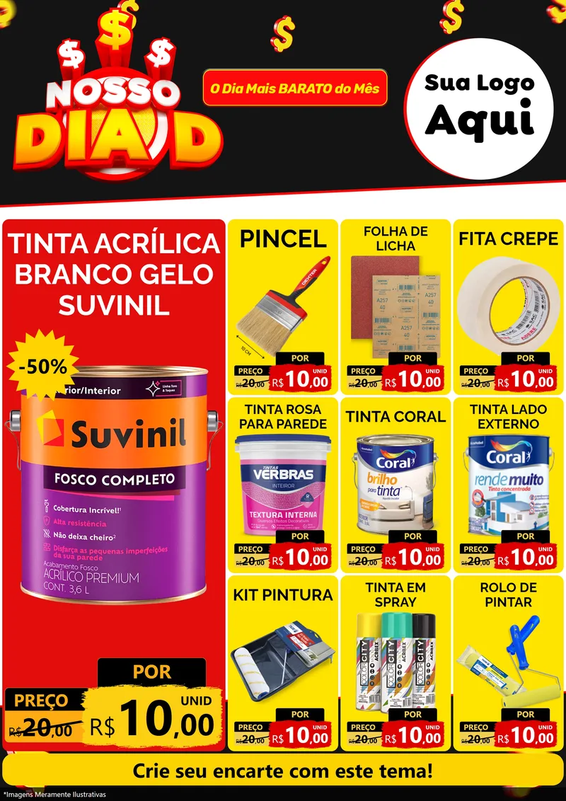 Modelo de Encarte para Encarte A4 Vertical com o tema Nosso Dia D para Tintas e Ferramentas