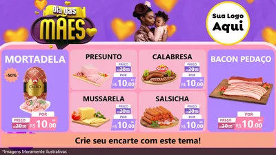 Modelo de TV para TV Horizontal com o tema Dia das Mães para Frios e Laticínios