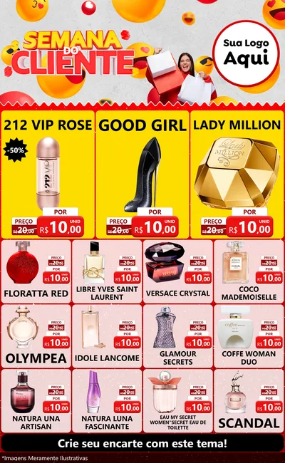 Modelo de Encarte para Encarte Grande com o tema Semana do Cliente para Perfumes