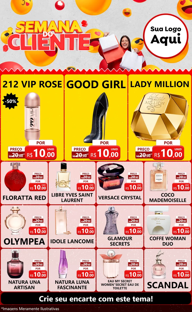 Modelo de Encarte para Encarte Grande com o tema Semana do Cliente para Perfumes