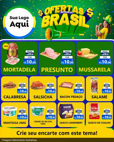 Modelo de Rede Social para Feed Instagram com o tema Ofertas Semana do Brasil para Frios e Laticínios