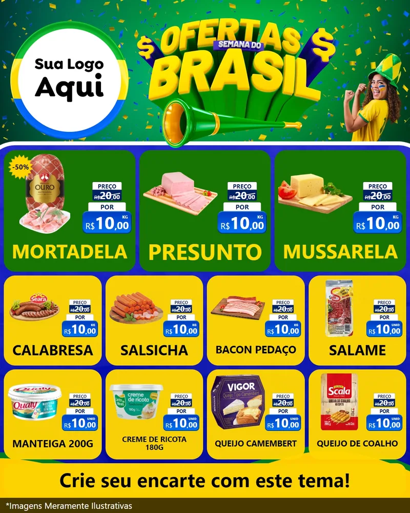 Modelo de Rede Social para Feed Instagram com o tema Ofertas Semana do Brasil para Frios e Laticínios