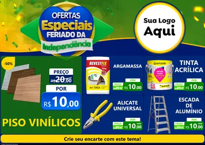 Modelo de Encarte para Encarte A4 Horizontal com o tema Ofertas Especiais Feriado da Independência para Material para Construção