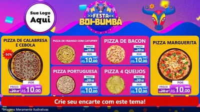 Modelo de TV para TV Horizontal com o tema Festa Boi-Bumbá para Pizzaria