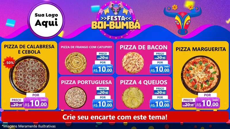 Modelo de TV para TV Horizontal com o tema Festa Boi-Bumbá para Pizzaria