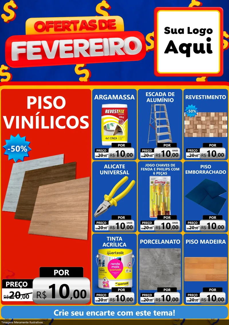 Modelo de Encarte para Encarte A4 Vertical com o tema Ofertas de Fevereiro para Material para Construção