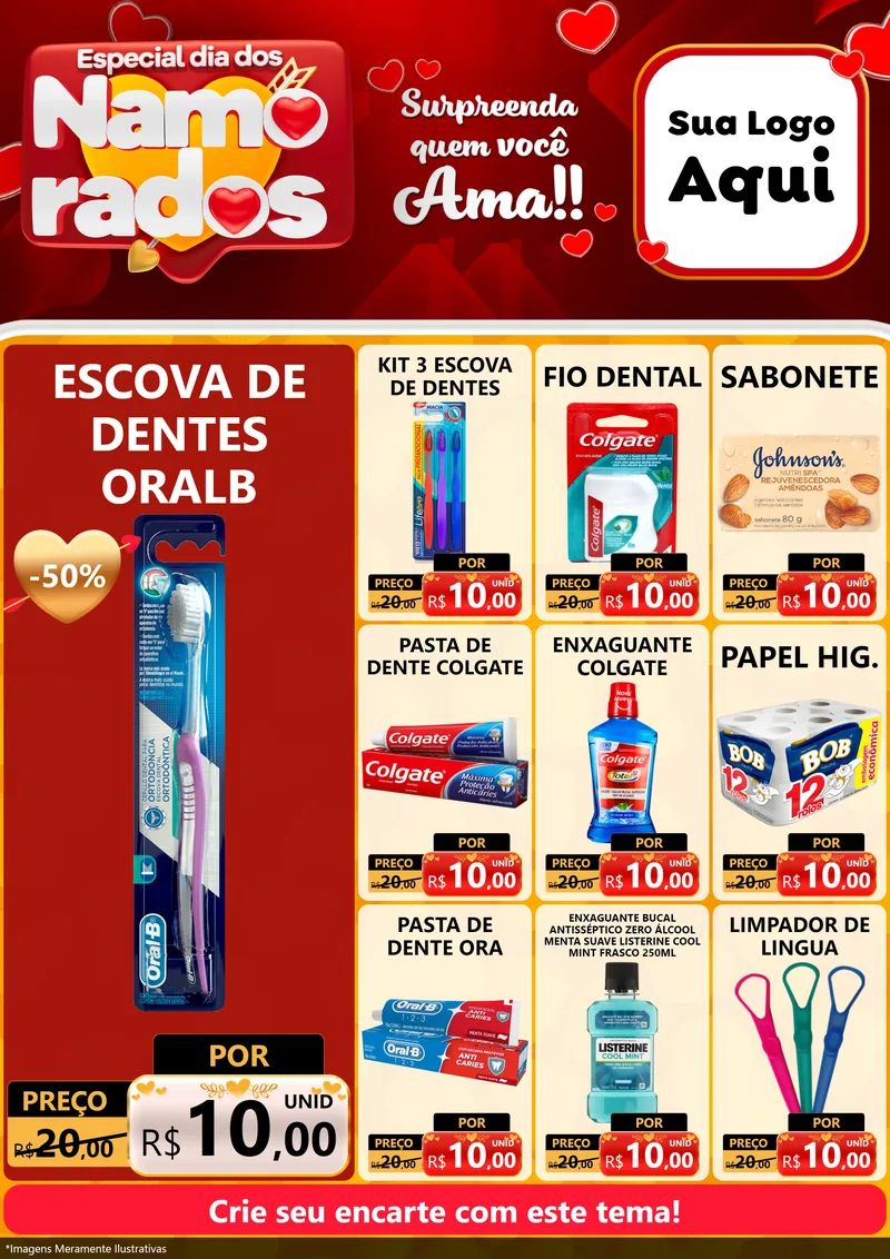 Modelo de Encarte para Encarte A4 Vertical com o tema Especial Dia dos Namorados para Higiene Pessoal