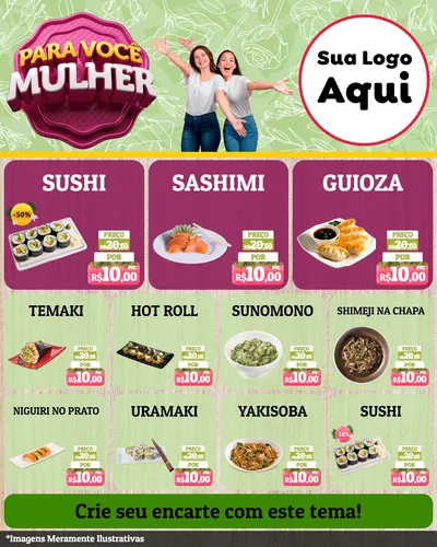 Modelo de Rede Social para Feed Instagram com o tema Para Você Mulher para Comida japonesa
