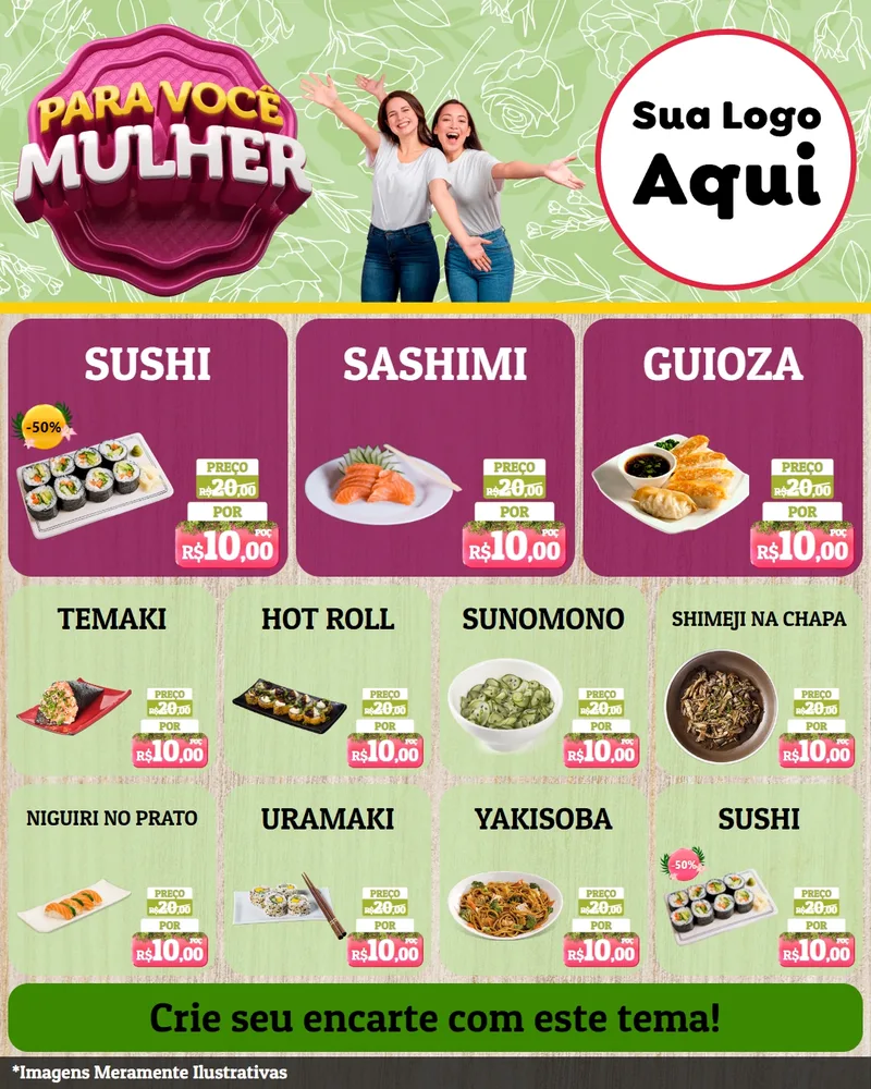 Modelo de Rede Social para Feed Instagram com o tema Para Você Mulher para Comida japonesa