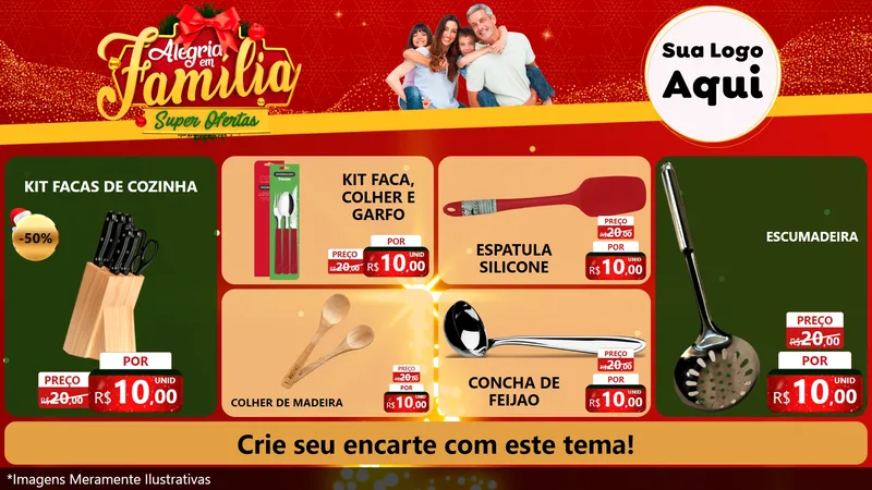 Modelo de TV para TV Horizontal com o tema Alegria em Família Super Ofertas - Natal para Utilidades Domésticas
