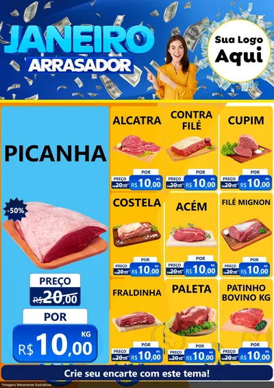 Modelo de Encarte para Encarte A4 Vertical com o tema Janeiro Arrasador para Açougue