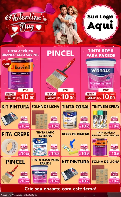 Modelo de Encarte para Encarte Grande com o tema Valentine's Day para Tintas e Ferramentas