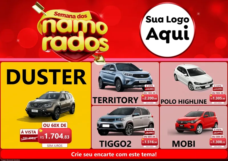 Modelo de Encarte para Encarte A4 Horizontal com o tema Semana dos namorados para Concessionaria de Carros