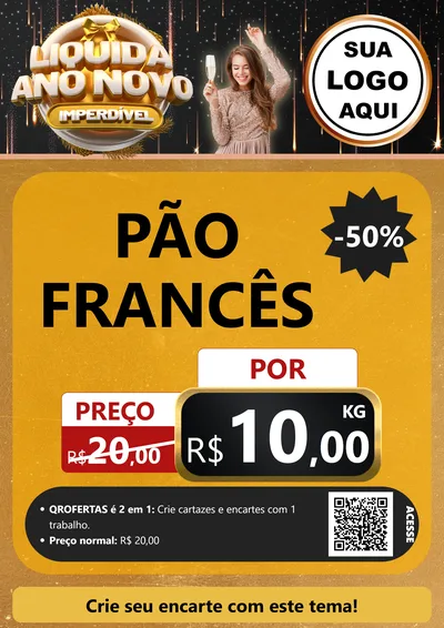 Modelo de Cartaz para Cartaz A4 Vertical com o tema Liquida Ano Novo Imperdível para Padaria