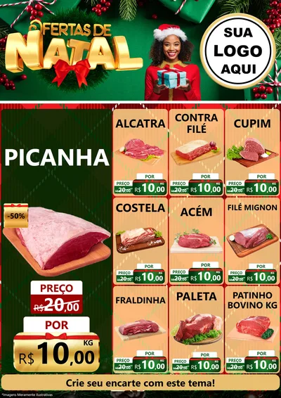 Modelo de Encarte para Encarte A4 Vertical com o tema Ofertas de Natal para Açougue
