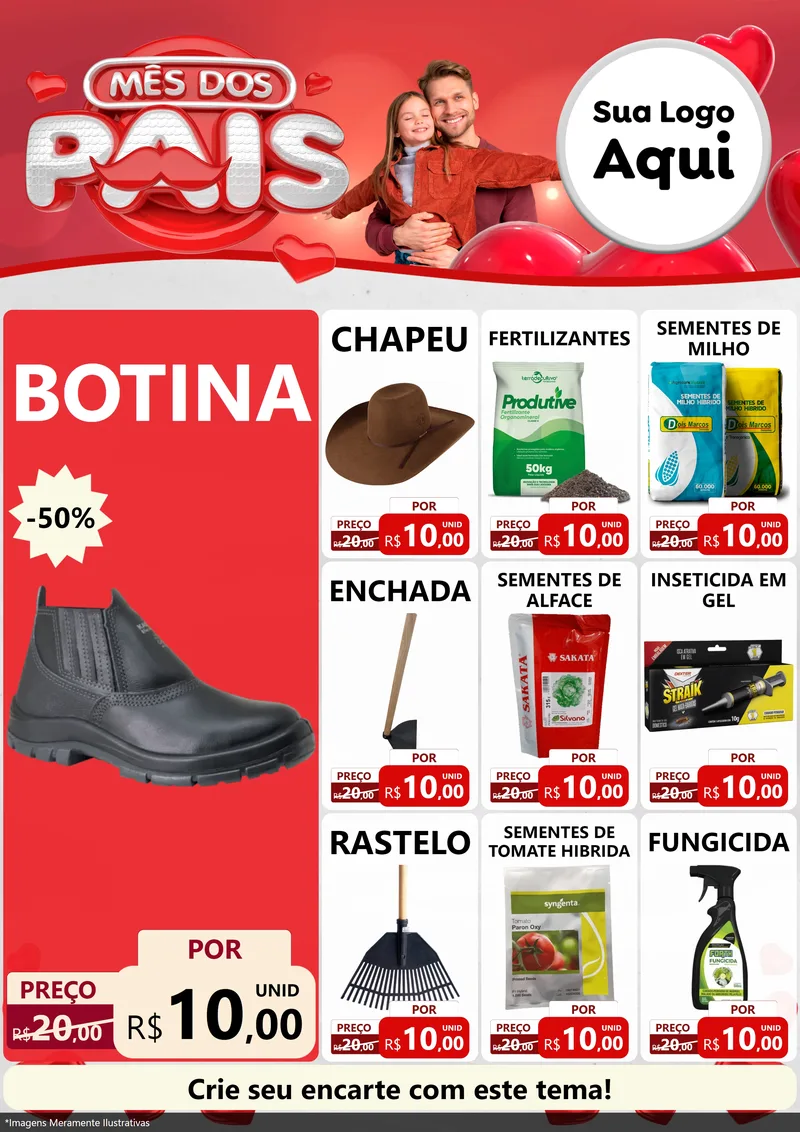 Modelo de Encarte para Encarte A4 Vertical com o tema Mês dos Pais para Agropecuária