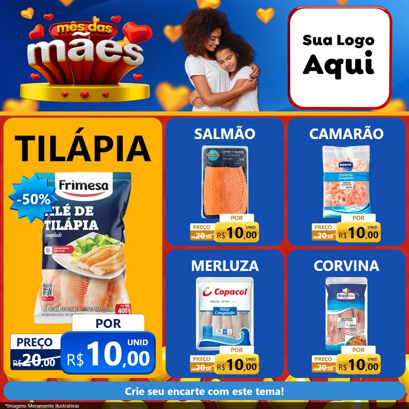 Modelo de Rede Social para Feed Facebook com o tema Mês das Mães para Peixaria