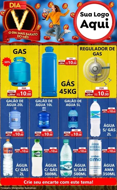 Modelo de Encarte para Encarte Grande com o tema Dia V - O Dia Mais Barato Do Mês para Água e gás