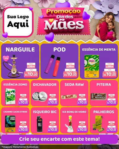 Modelo de Rede Social para Feed Instagram com o tema Promoção Dia das Mães para Tabacaria