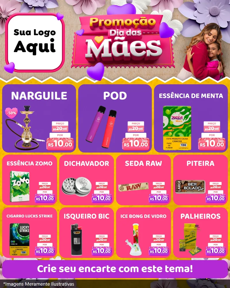 Modelo de Rede Social para Feed Instagram com o tema Promoção Dia das Mães para Tabacaria