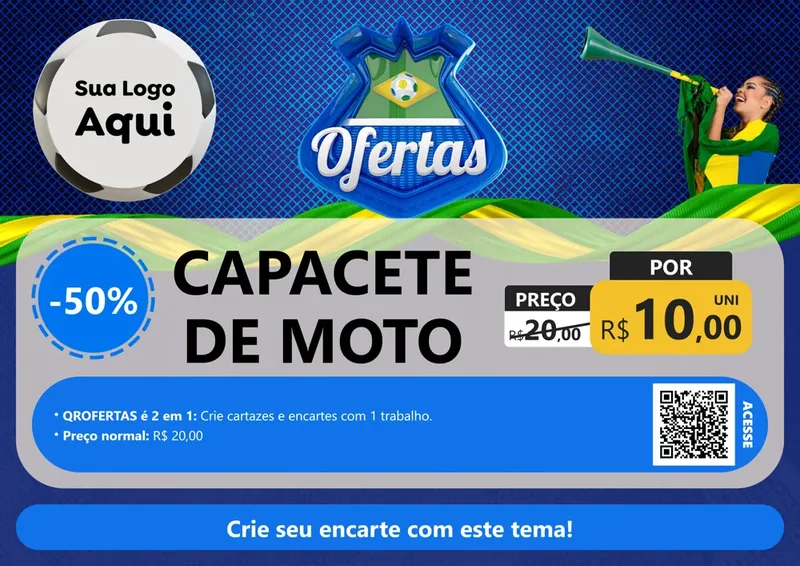 Modelo de Cartaz para Cartaz A4 Horizontal com o tema Ofertas (Futebol) para Moto peças