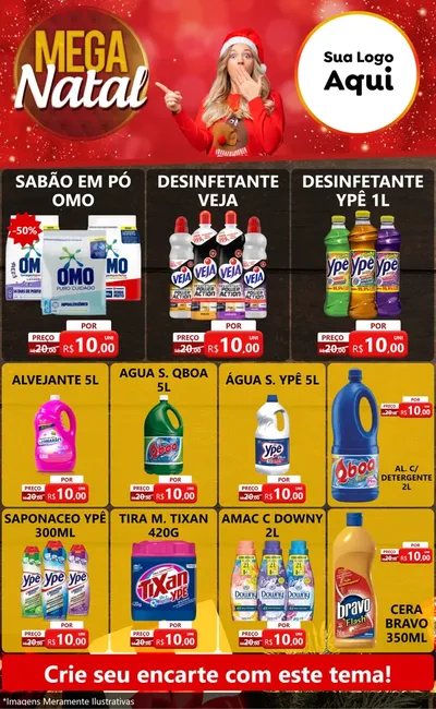 Modelo de Encarte para Encarte Grande com o tema Mega Natal para Produtos de Limpeza