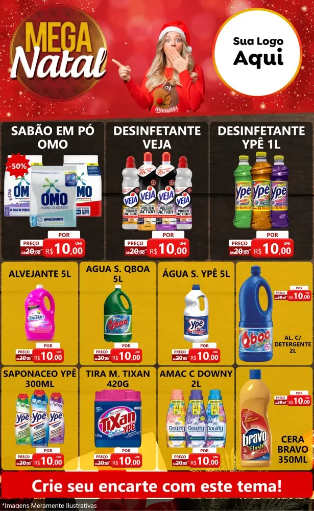 Modelo de Encarte para Encarte Grande com o tema Mega Natal para Produtos de Limpeza