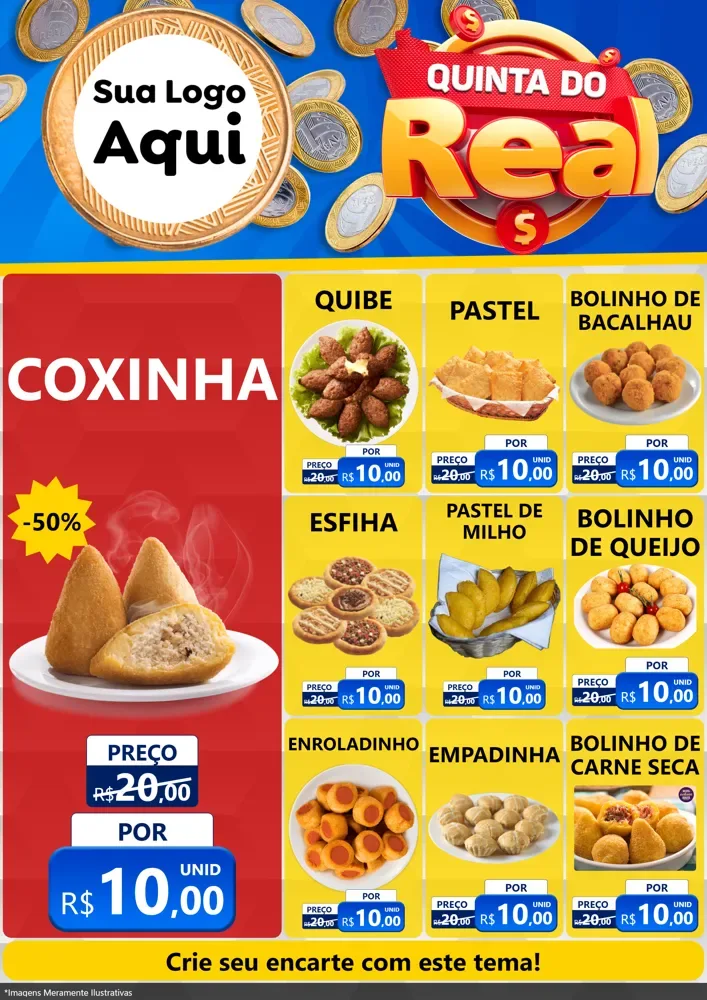 Modelo de Encarte para Encarte A4 Vertical com o tema Quinta do Real para Salgadaria
