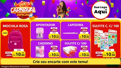 Modelo de TV para TV Horizontal com o tema Pré-Carnaval Especial para Papelaria