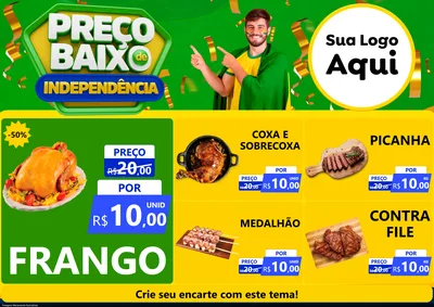 Modelo de Encarte para Encarte A4 Horizontal com o tema Preço Baixo de Independência para Assados