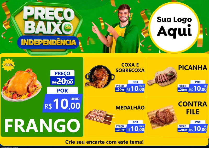 Modelo de Encarte para Encarte A4 Horizontal com o tema Preço Baixo de Independência para Assados