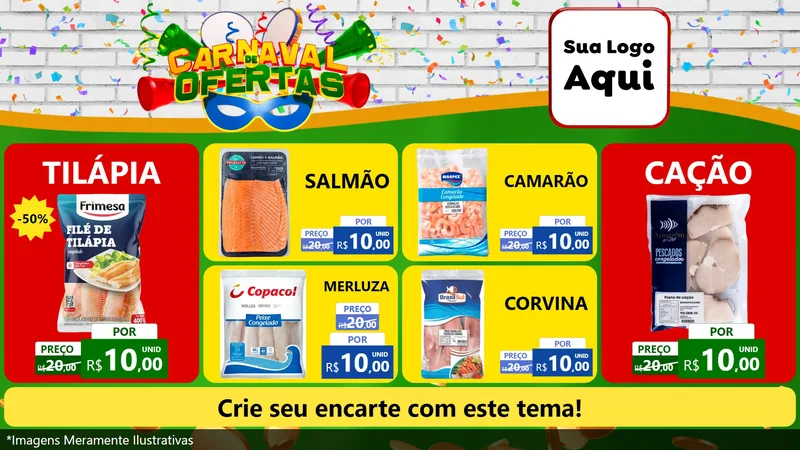 Modelo de TV para TV Horizontal com o tema Carnaval de Ofertas para Peixaria