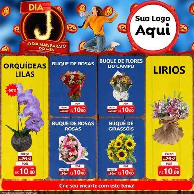 Modelo de Rede Social para Feed Facebook com o tema Dia J - O Dia Mais Barato Do Mês para Floricultura e jardim