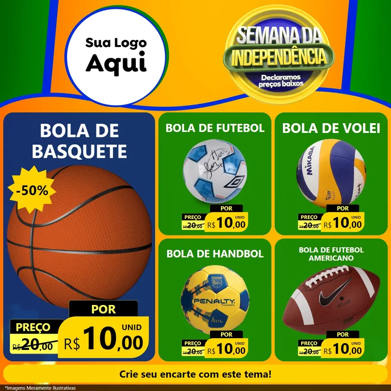 Modelo de Rede Social para Feed Facebook com o tema Semana da Independência Declaramos Preços Baixos para Artigos Esportivos
