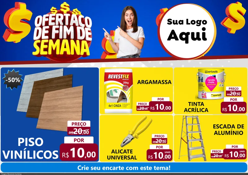 Modelo de Encarte para Encarte A4 Horizontal com o tema Ofertaço de Fim de Semana para Material para Construção