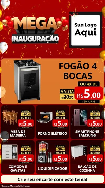 Modelo de Rede Social para Stories com o tema Mega Inauguração para Móveis e Eletro