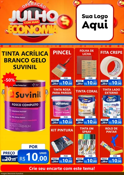 Modelo de Encarte para Encarte A4 Vertical com o tema Operação Julho Com Mais Economia para Tintas e Ferramentas
