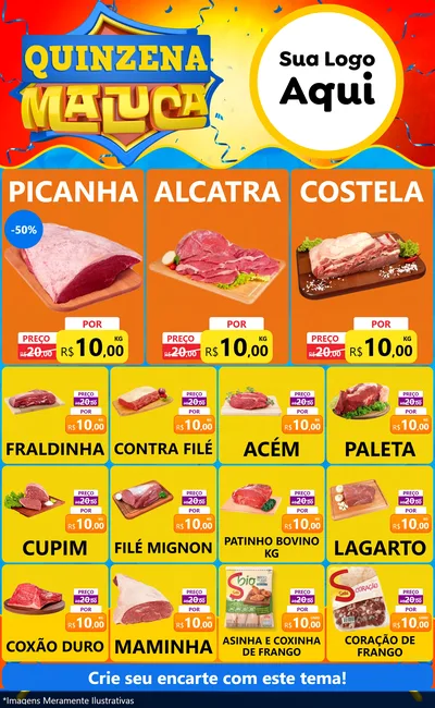 Modelo de Encarte para Encarte Grande com o tema Quinzena Maluca para Açougue