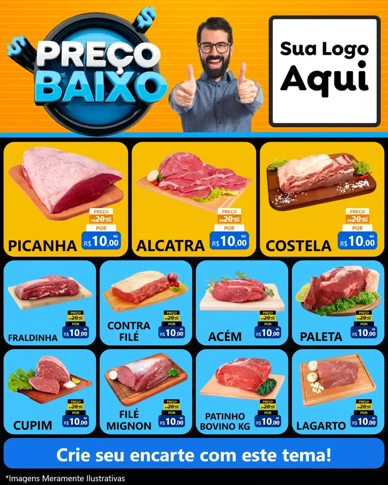 Modelo de Rede Social para Feed Instagram com o tema Preço Baixo para Açougue