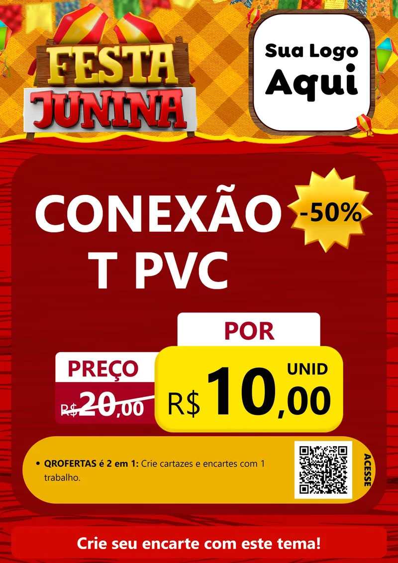 Modelo de Cartaz para Cartaz A4 Vertical com o tema Festa Junina para Tubos e conexões