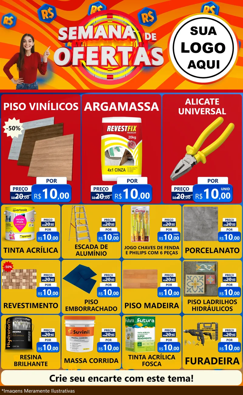 Modelo de Encarte para Encarte Grande com o tema Semana de Ofertas para Material para Construção