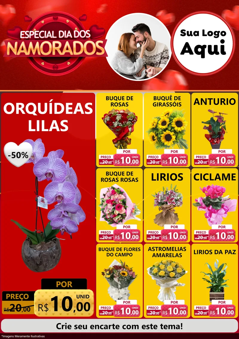 Modelo de Encarte para Encarte A4 Vertical com o tema Especial Dia Dos Namorados para Floricultura e jardim