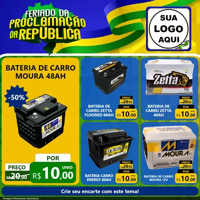 Modelo de Rede Social para Feed Facebook com o tema Feriado da Proclamação da República para Baterias Elétricas