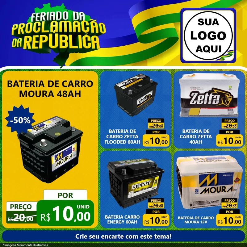 Modelo de Rede Social para Feed Facebook com o tema Feriado da Proclamação da República para Baterias Elétricas