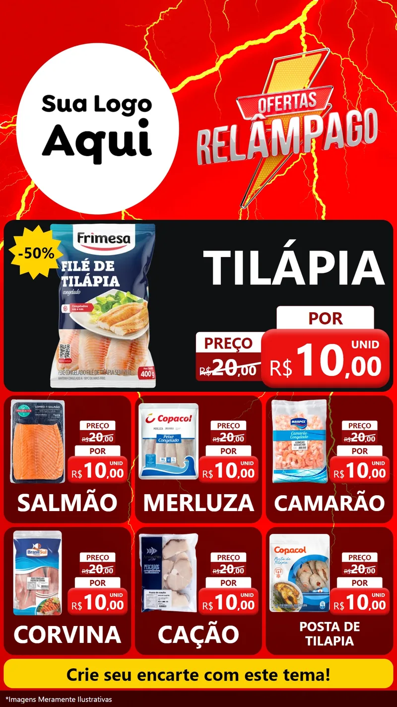 Modelo de Rede Social para Stories com o tema Ofertas Relâmpago para Peixaria