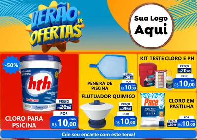 Modelo de Encarte para Encarte A4 Horizontal com o tema Verão de Ofertas para Produtos para Piscina